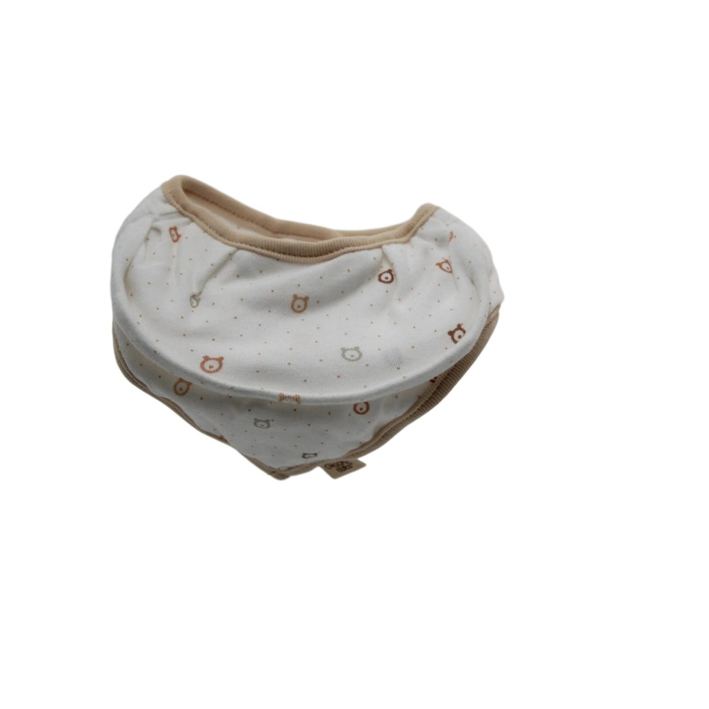 Giggly Tots Original Pacifier Holder Bib Organic Cotton White Tan Bear Print